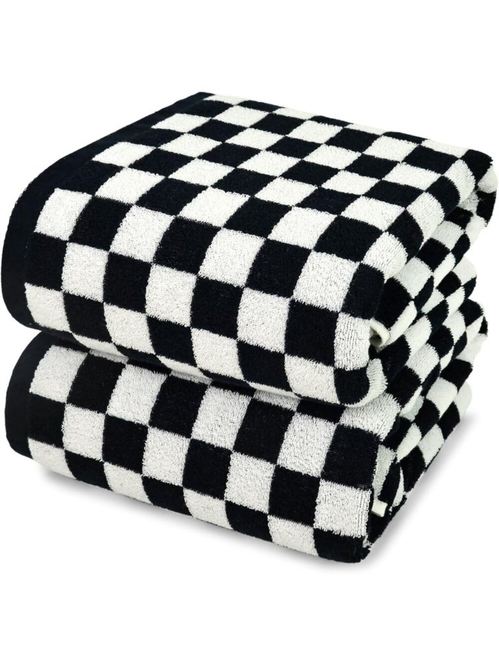 Stylish Black & White Checkered Cotton Bath Towels Set of 2 - Soft & Absorbent